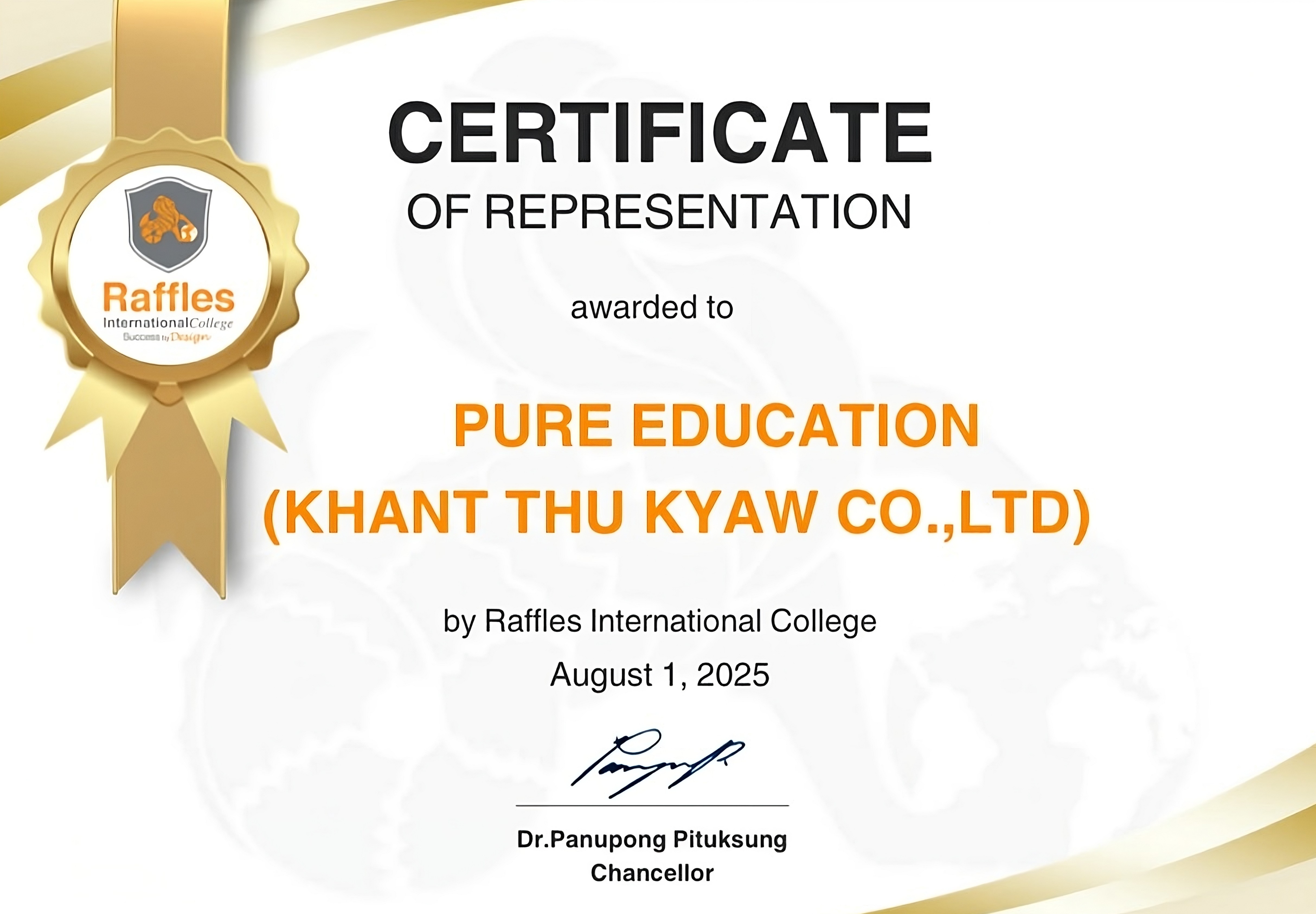 Official Authorization Certificate for Raffles International College Accreditation